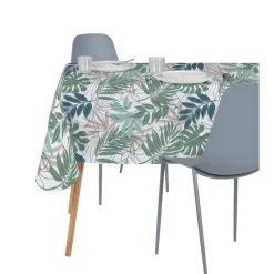 Nappe rectangulaire tissu jacquard motif feuillage blanc et vert 140x250cm < Gifi Clearance