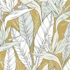 Nappe ronde tissu motif feuillage jaune curry et blanc Ø160cm