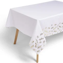 Nappe tissu blanc motif feuillage Noël doré 140xL300cm < Gifi Best