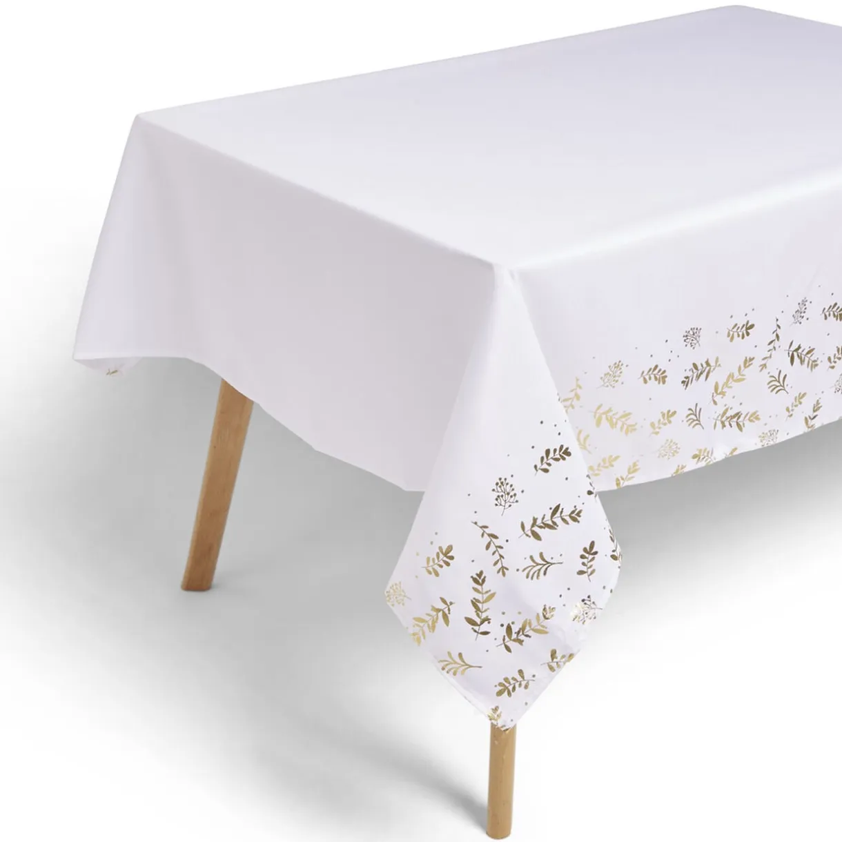 Nappe tissu blanc motif feuillage Noël doré 140xL300cm < Gifi Best