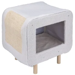 Niche pour chat ou chien en bois et tissu beige avec grattoir 48x48xH38cm < Gifi Hot