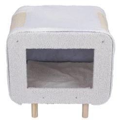 Niche pour chat ou chien en bois et tissu beige avec grattoir 48x48xH38cm < Gifi Hot