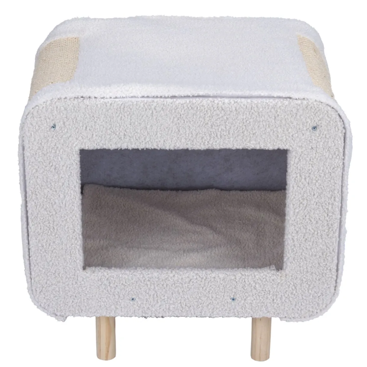 Niche pour chat ou chien en bois et tissu beige avec grattoir 48x48xH38cm < Gifi Hot
