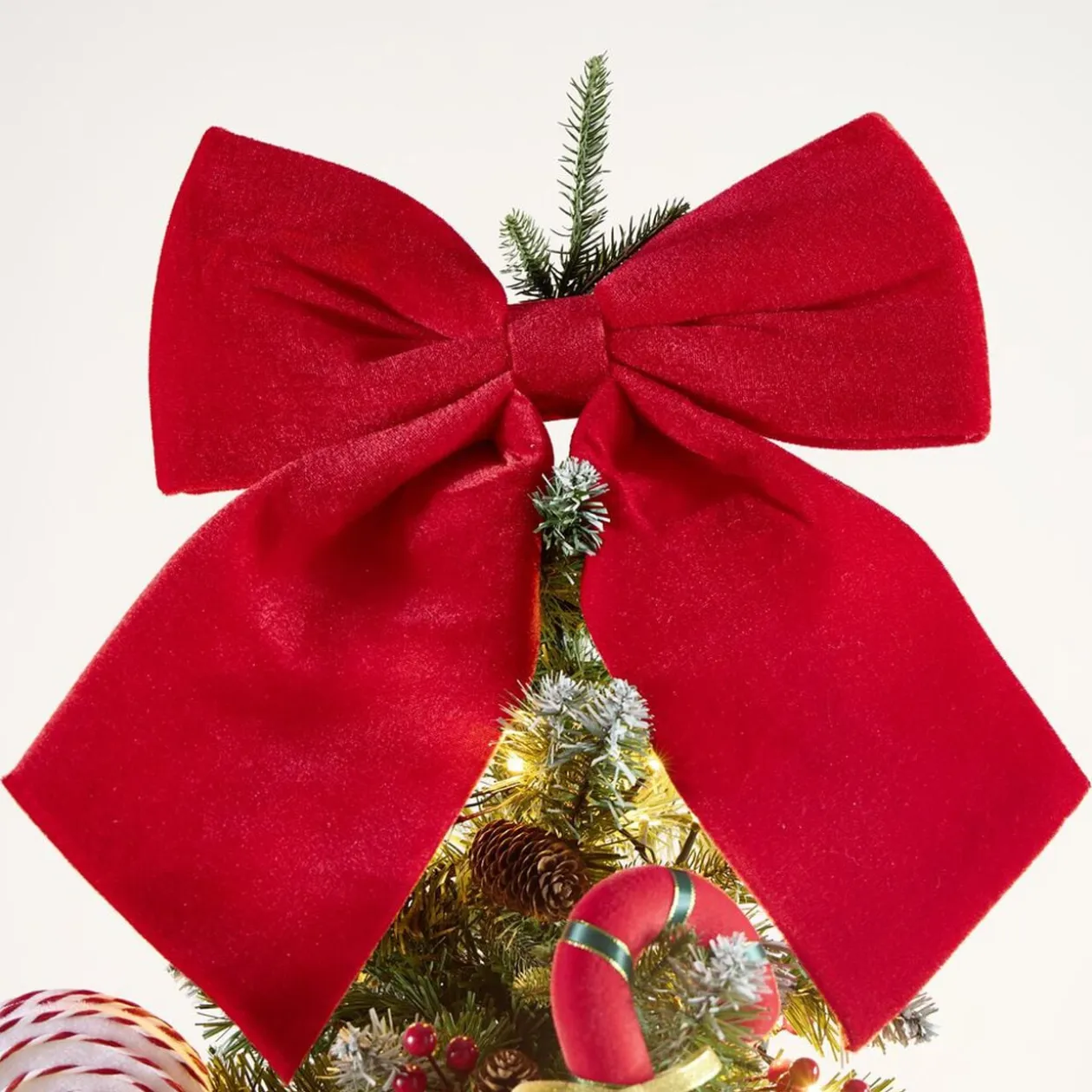 Noeud de Noël XL velours rouge à suspendre H40 cm