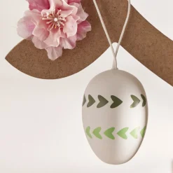 oeuf de Pâques à suspendre x6 plastique décoré vert et blanc Ø4xH6cm