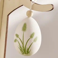 oeuf de Pâques à suspendre x6 plastique décoré vert et blanc Ø4xH6cm