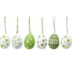 oeuf de Pâques à suspendre x6 plastique décoré vert et blanc Ø4xH6cm