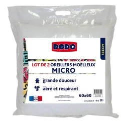 Oreiller carré moelleux Dodo blanc x2 < Gifi