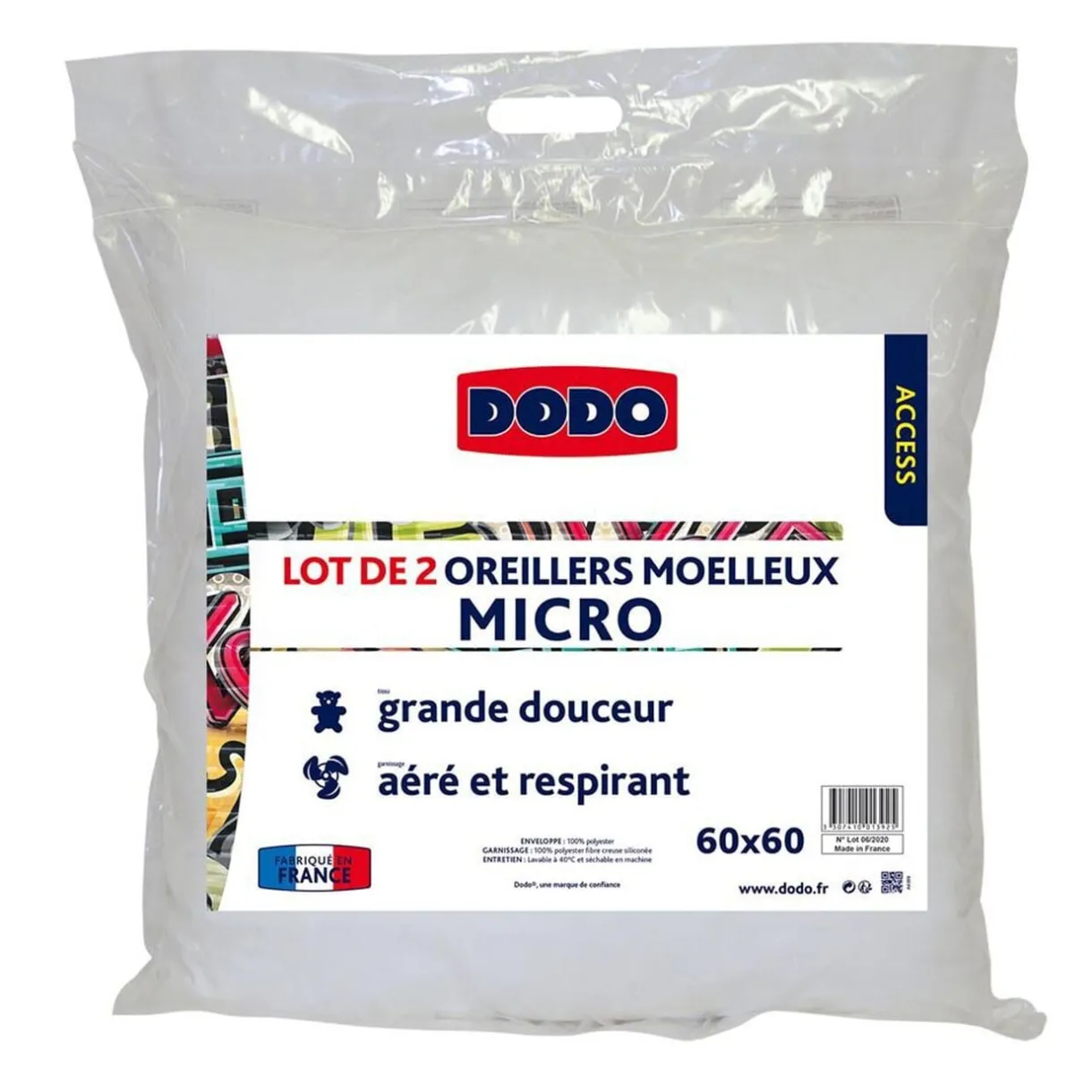 Oreiller carré moelleux Dodo blanc x2 < Gifi