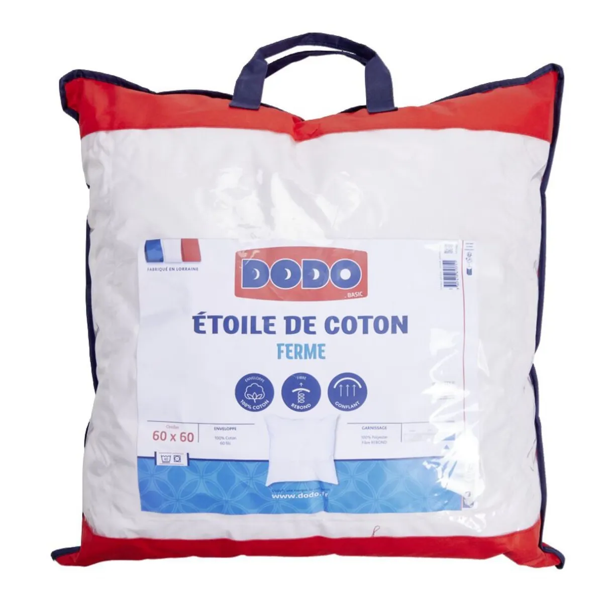 Oreiller ferme 60 x 60 cm blanc DODO enveloppe coton < Gifi Discount