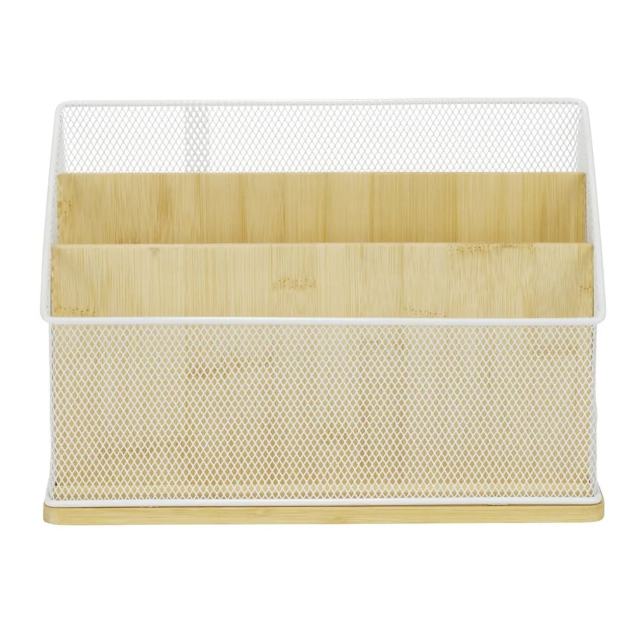 Organiseur de bureau bambou et métal 3 compartiments 29x14xH20cm