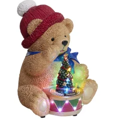 Ourson assis avec sapin de Noël lumineux animé sonore polyrésine 26x26xH34,5cm