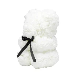 Ourson bouton de rose blanc 15x16xH23cm