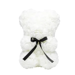 Ourson bouton de rose blanc 15x16xH23cm