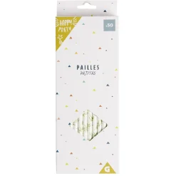Paille bambou blanche motif feuillage x50 - Ø0,6 x H19,7cm