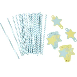 Paille bleu et étiquette étoile en papier x 24 < Gifi New