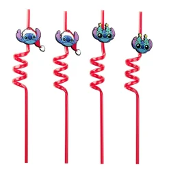 Paille enfant x4 Stitch Disney Noël plastique réutilisable L27cm
