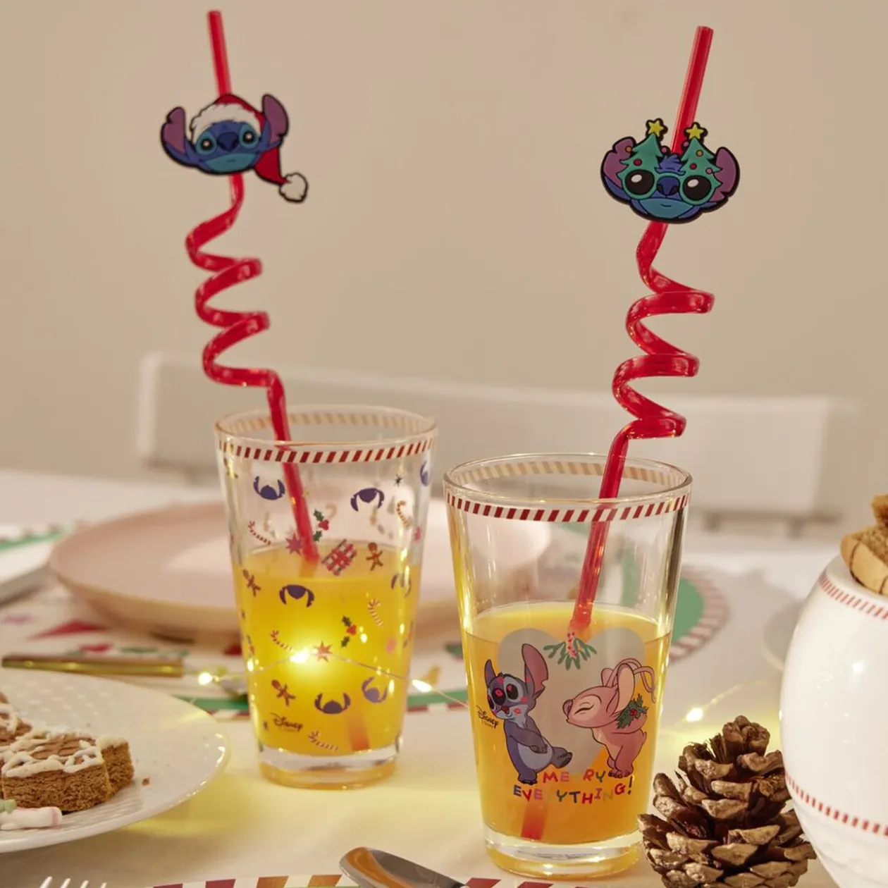 Paille enfant x4 Stitch Disney Noël plastique réutilisable L27cm
