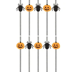 Paille papier Halloween x10 motif arraignée et citrouille noir blanc orange L19cm