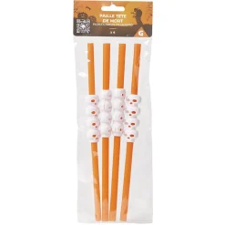 Paille plastique Halloween décor crâne x4 < Gifi