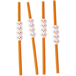 Paille plastique Halloween décor crâne x4 < Gifi