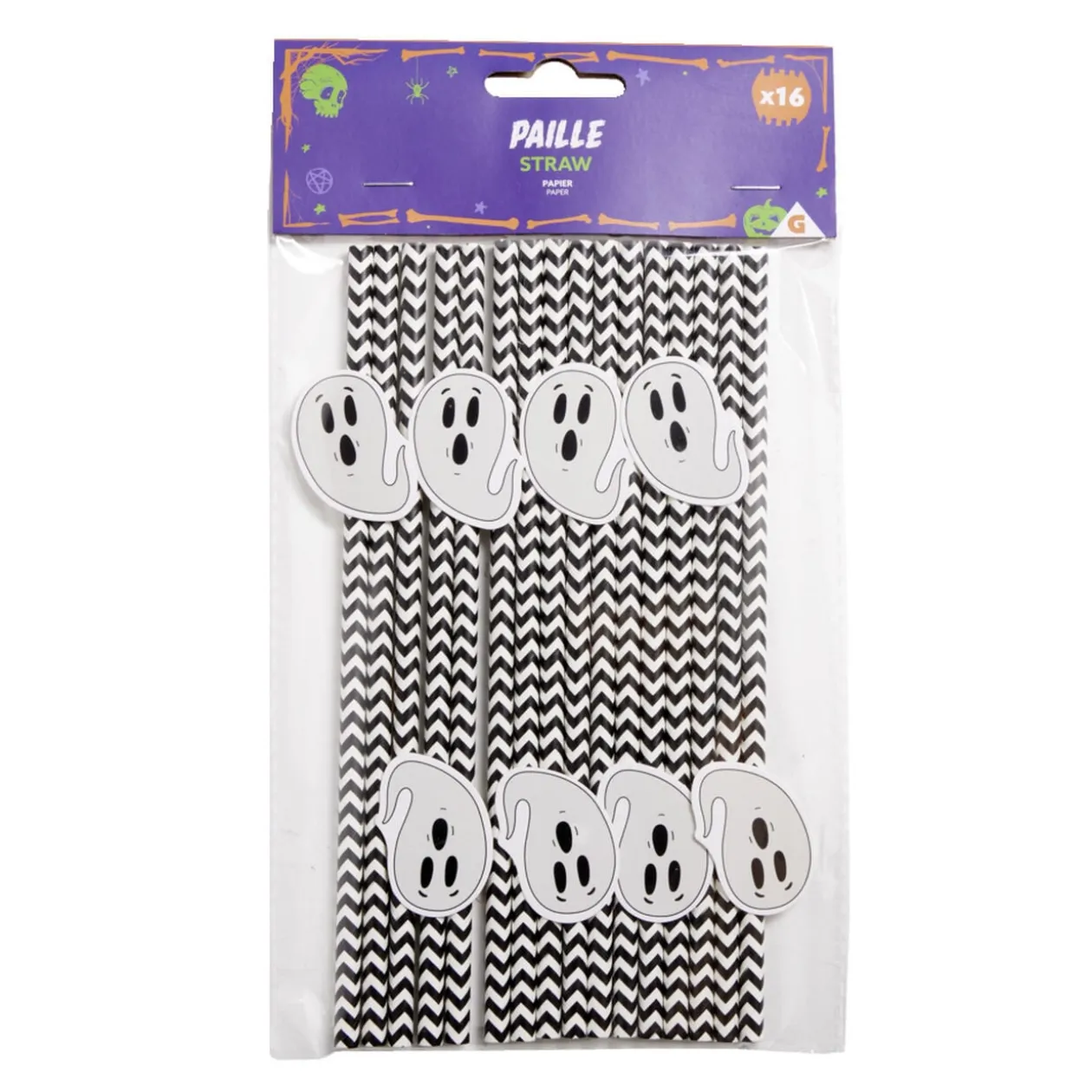 Pailles en papier Halloween x16 (4 modèles)