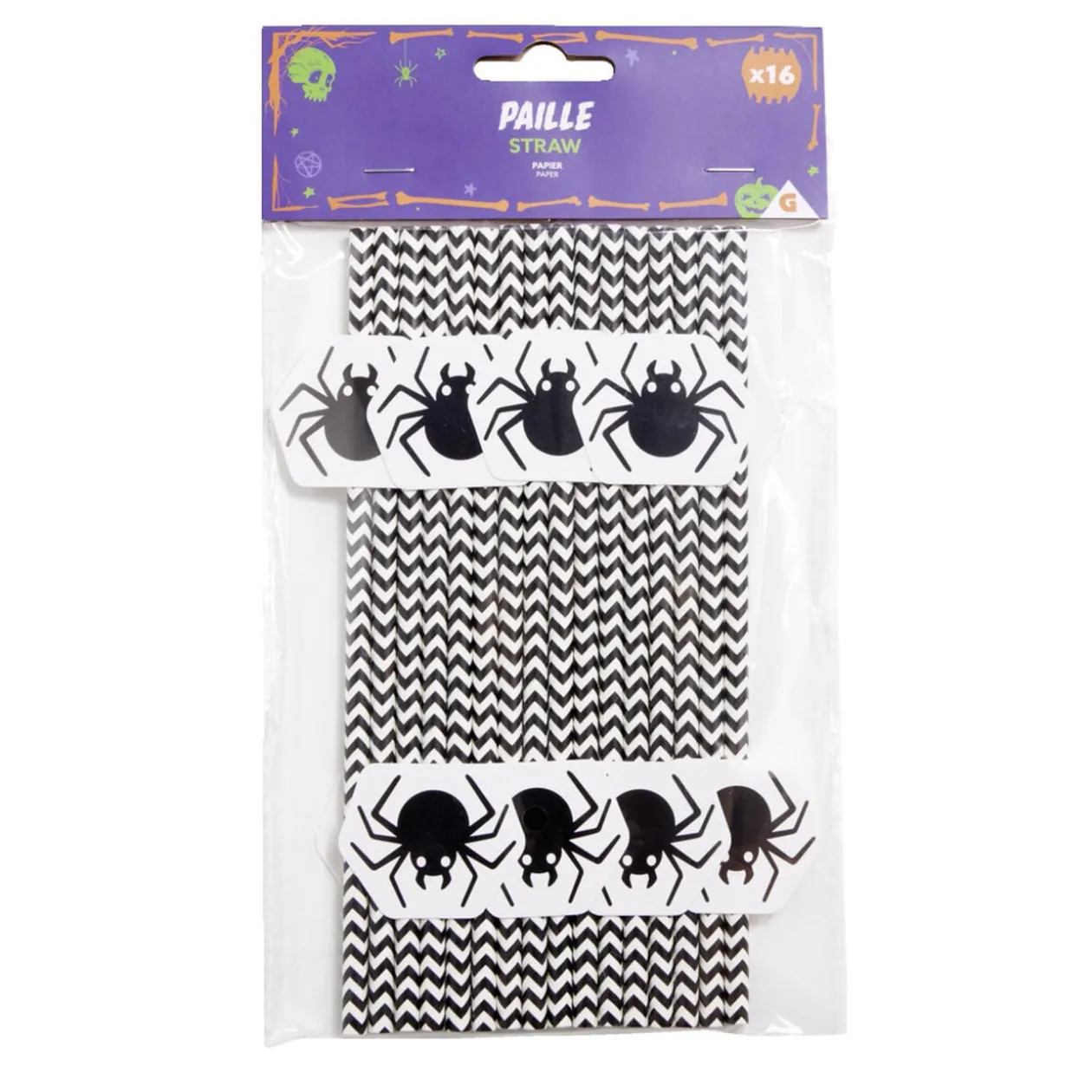 Pailles en papier Halloween x16 (4 modèles)