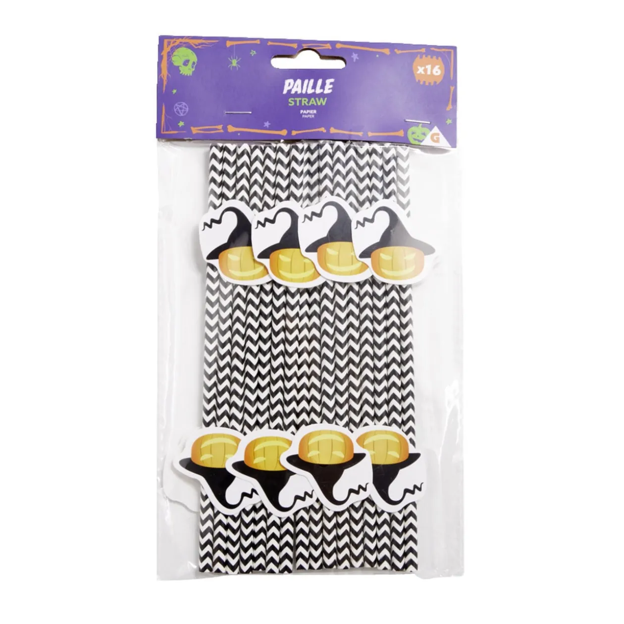 Pailles en papier Halloween x16 (4 modèles)