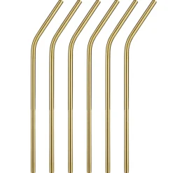 Paille X6 pcs coudée inox goupillon inclus L21 cm doré