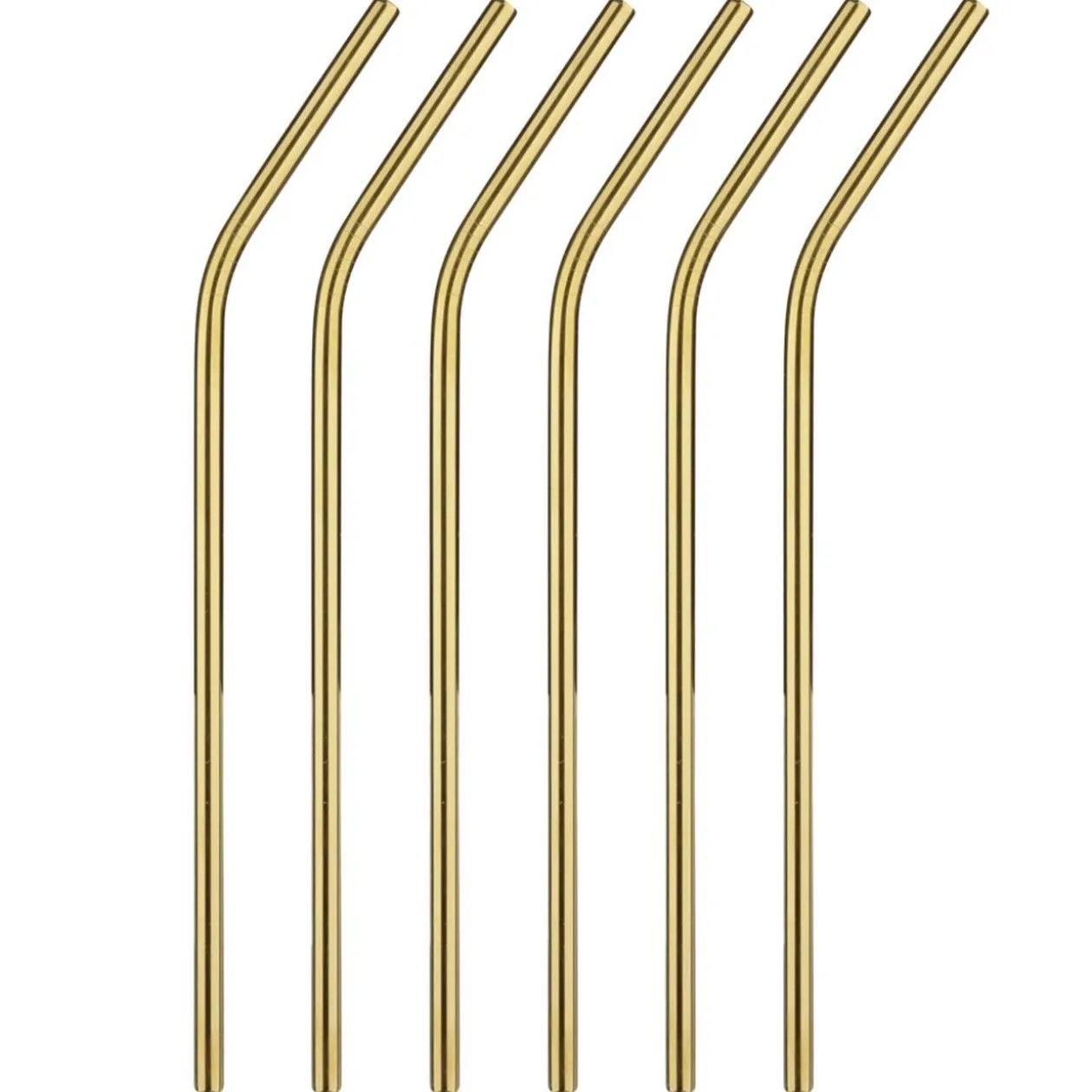Paille X6 pcs coudée inox goupillon inclus L21 cm doré