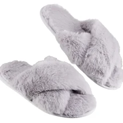 Paire de chaussons à brides croisées femme gris