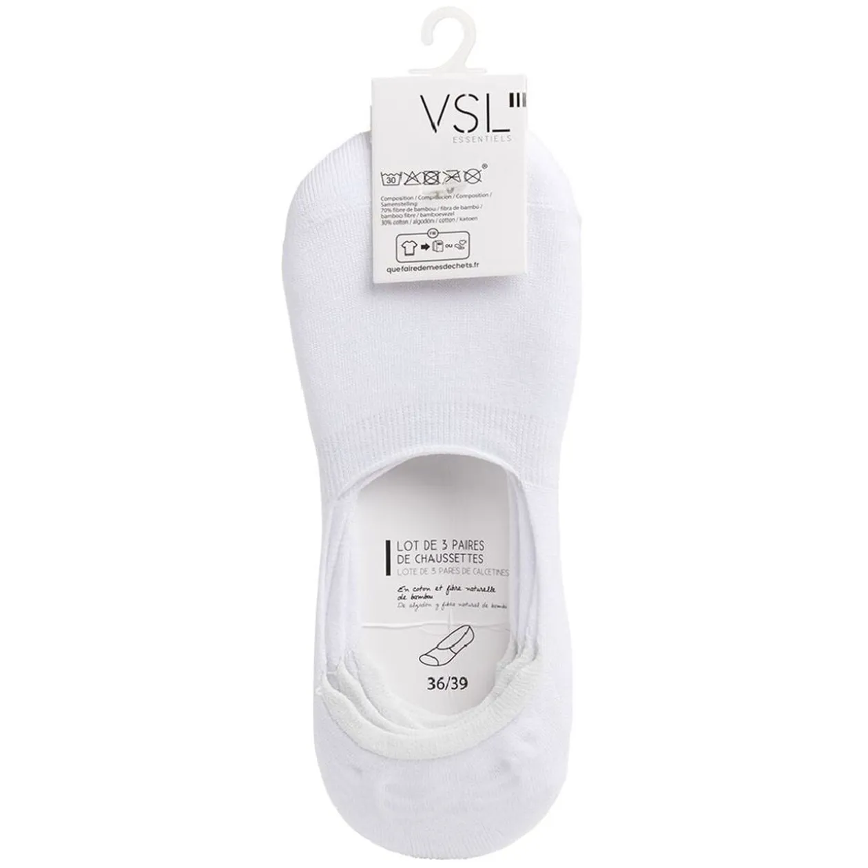 Paire de socquettes fibre de bambou et coton noir ou blanc x3