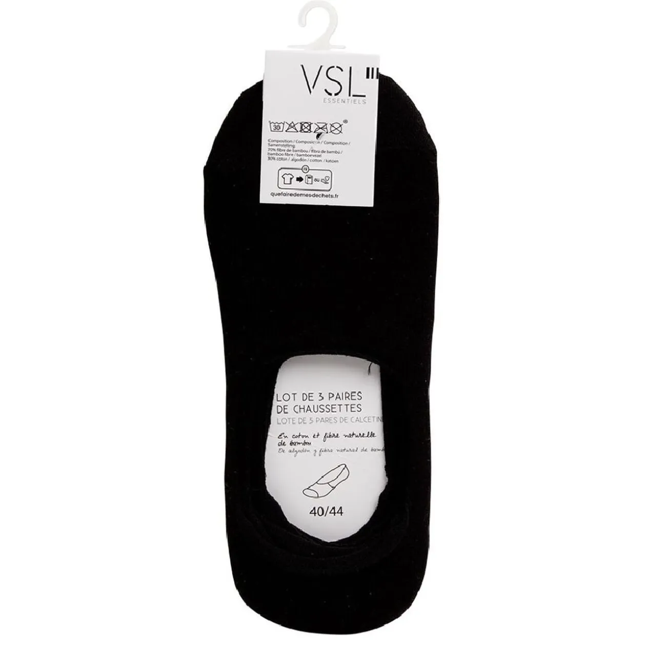 Paire de socquettes fibre de bambou et coton noir ou blanc x3