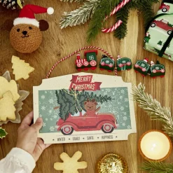 Pancarte de Noël ourson vintage en bois 18x25cm < Gifi Sale