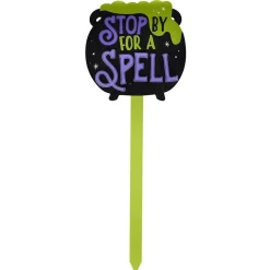 Pancarte jardin bois Halloween inscription Stop by for a spell H82,5cm < Gifi