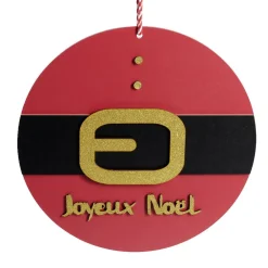 Pancarte Joyeux Noël en bois ceinture rouge et noire Ø30cm < Gifi Discount