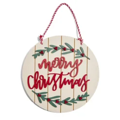 Pancarte Noël inscription "Merry Christmas" en bois Ø30cm