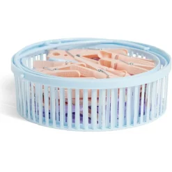 Panier avec 50 pinces à linge bleu - Ø20xH.17cm