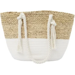 Panier de plage jacinthe d'eau tressée beige et crème 48x15xH27cm