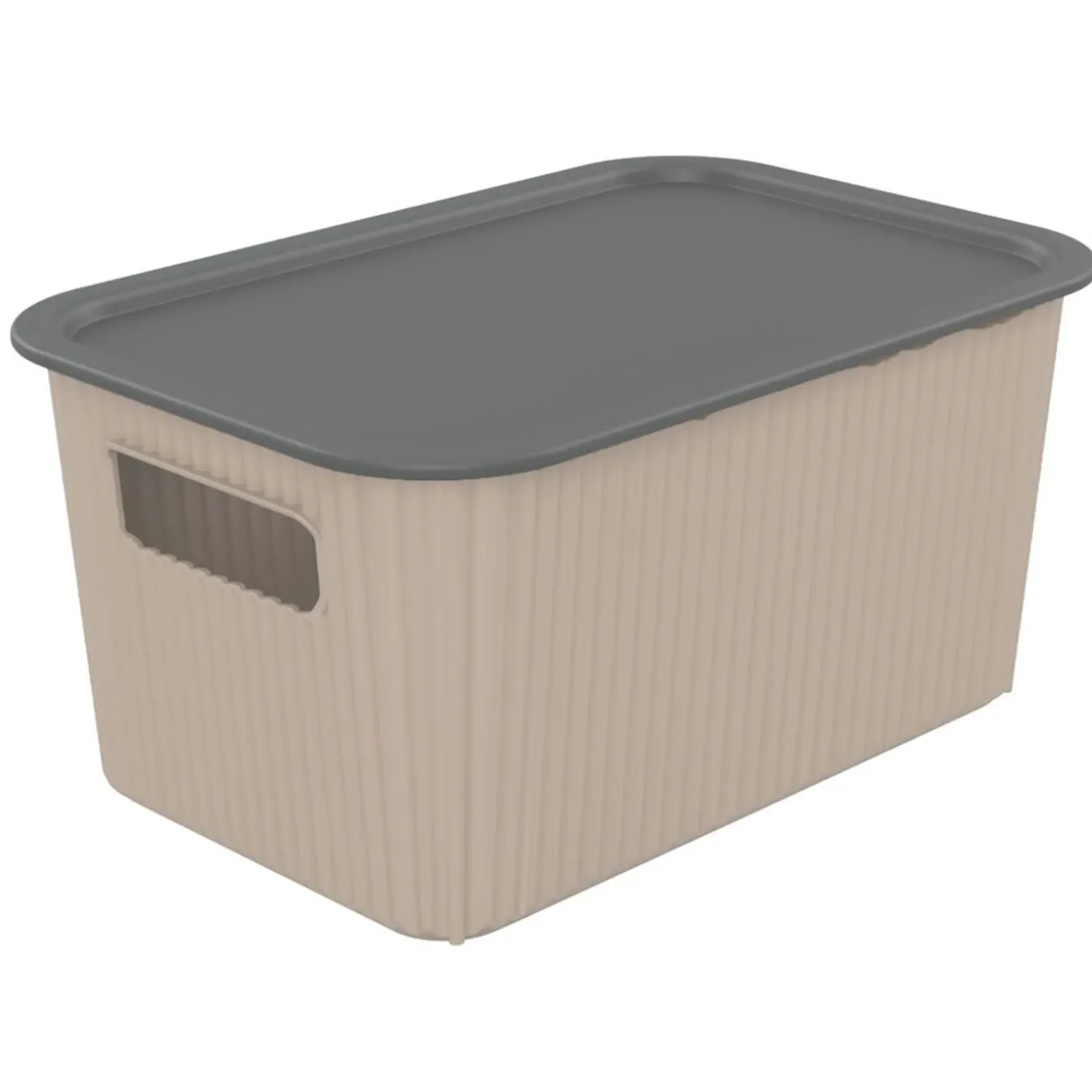 Panier de rangement 4L Vibox plastique beige avec couvercle gris 26x17,5xH12,5cm