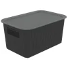 Panier de rangement 4L Vibox plastique noir avec couvercle gris 26x17,5xH12,5cm