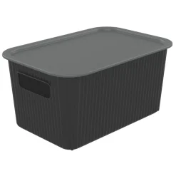 Panier de rangement 4L Vibox plastique noir avec couvercle gris 26x17,5xH12,5cm