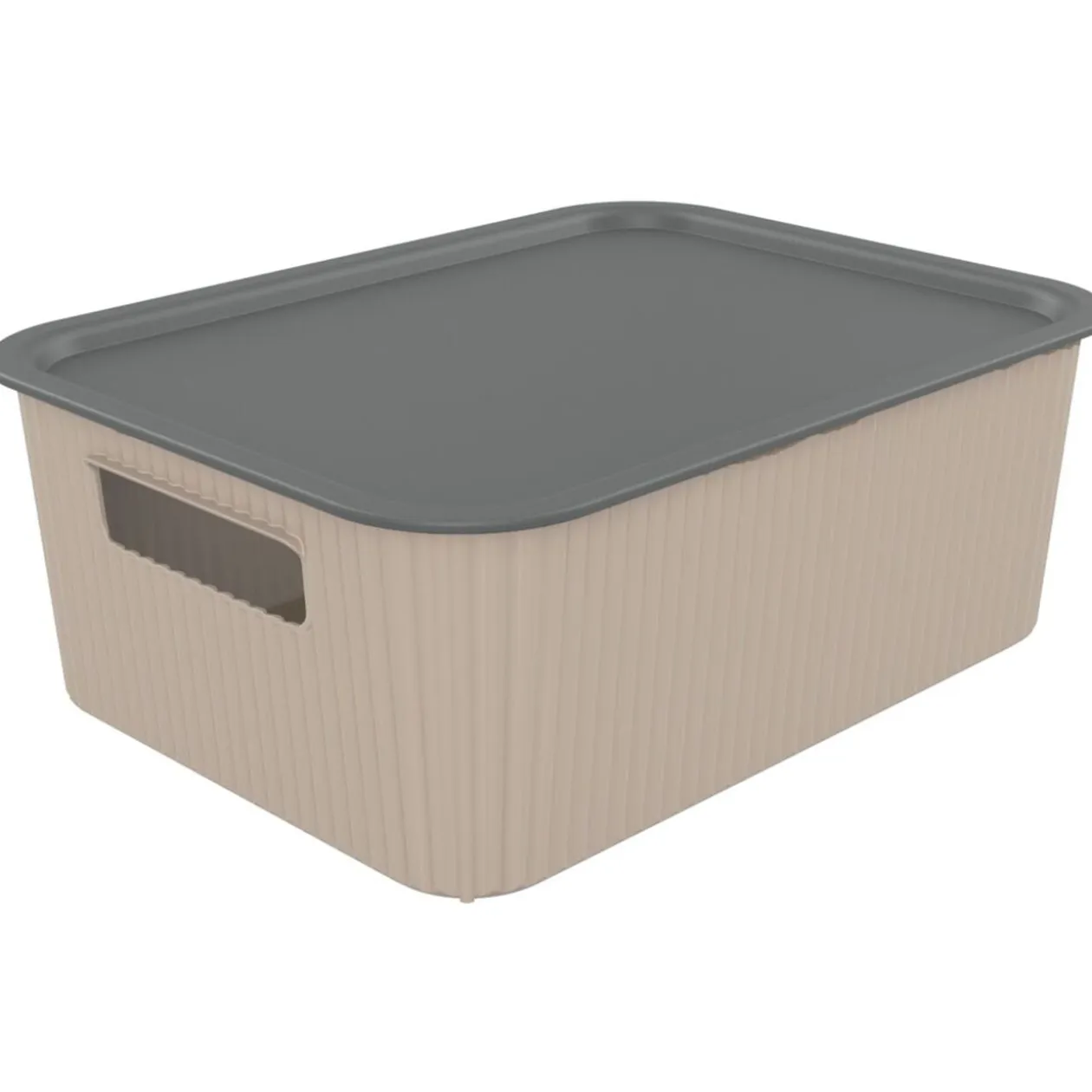 Panier de rangement 10L Vibox plastique beige avec couvercle gris 35x27xH13cm