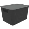 Panier de rangement 14L Vibox plastique noir avec couvercle gris 35x27xH20cm < Gifi Sale