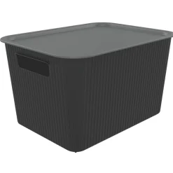 Panier de rangement 14L Vibox plastique noir avec couvercle gris 35x27xH20cm < Gifi Sale