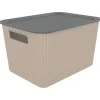 Panier de rangement 14L Vibox plastique beige avec couvercle gris 35x27xH20cm < Gifi Best