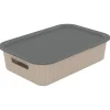 Panier de rangement 2L Vibox plastique beige avec couvercle gris 26x17,5xH6cm