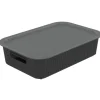 Panier de rangement 2L Vibox plastique noir avec couvercle gris 26x17,5xH6cm
