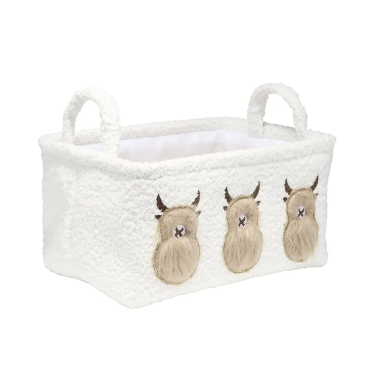 Panier de rangement vache Highland tissu bouclette grand format L33cm