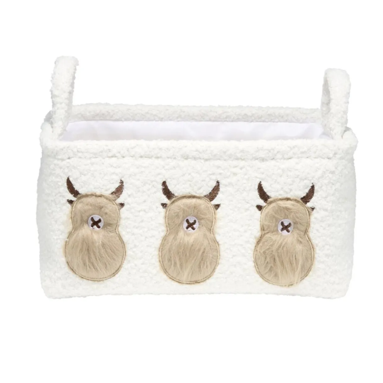 Panier de rangement vache Highland tissu bouclette grand format L33cm
